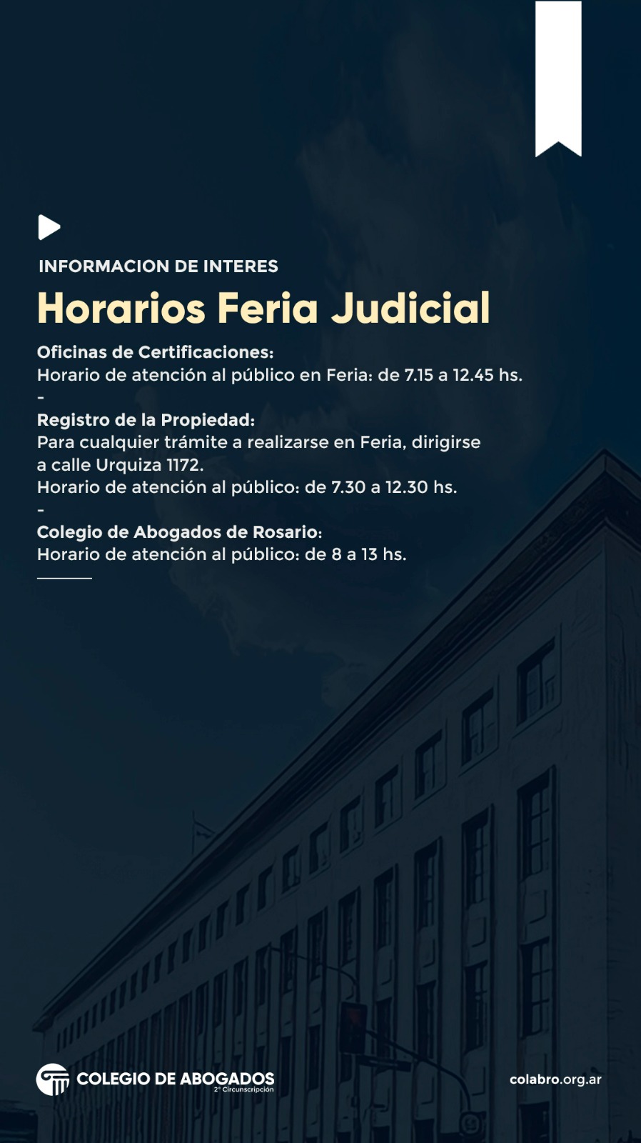 Información de interés - Horarios en la feria judicial - Julio 2024